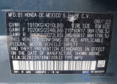 2024 Honda Hr-V Awd Ex-L/Awd Ex-L W/O Bsi from USA, damaged, VIN 3CZRZ2H7XRM720632